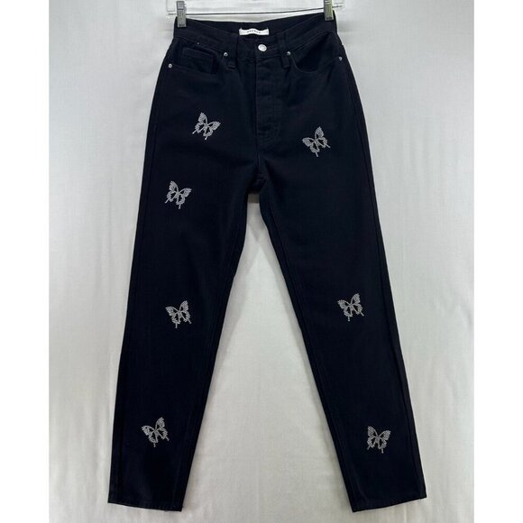 PacSun Jeans Women Size 23 Ultra High Rise Slim Butterfly Button Fly Denim Black - Picture 1 of 13